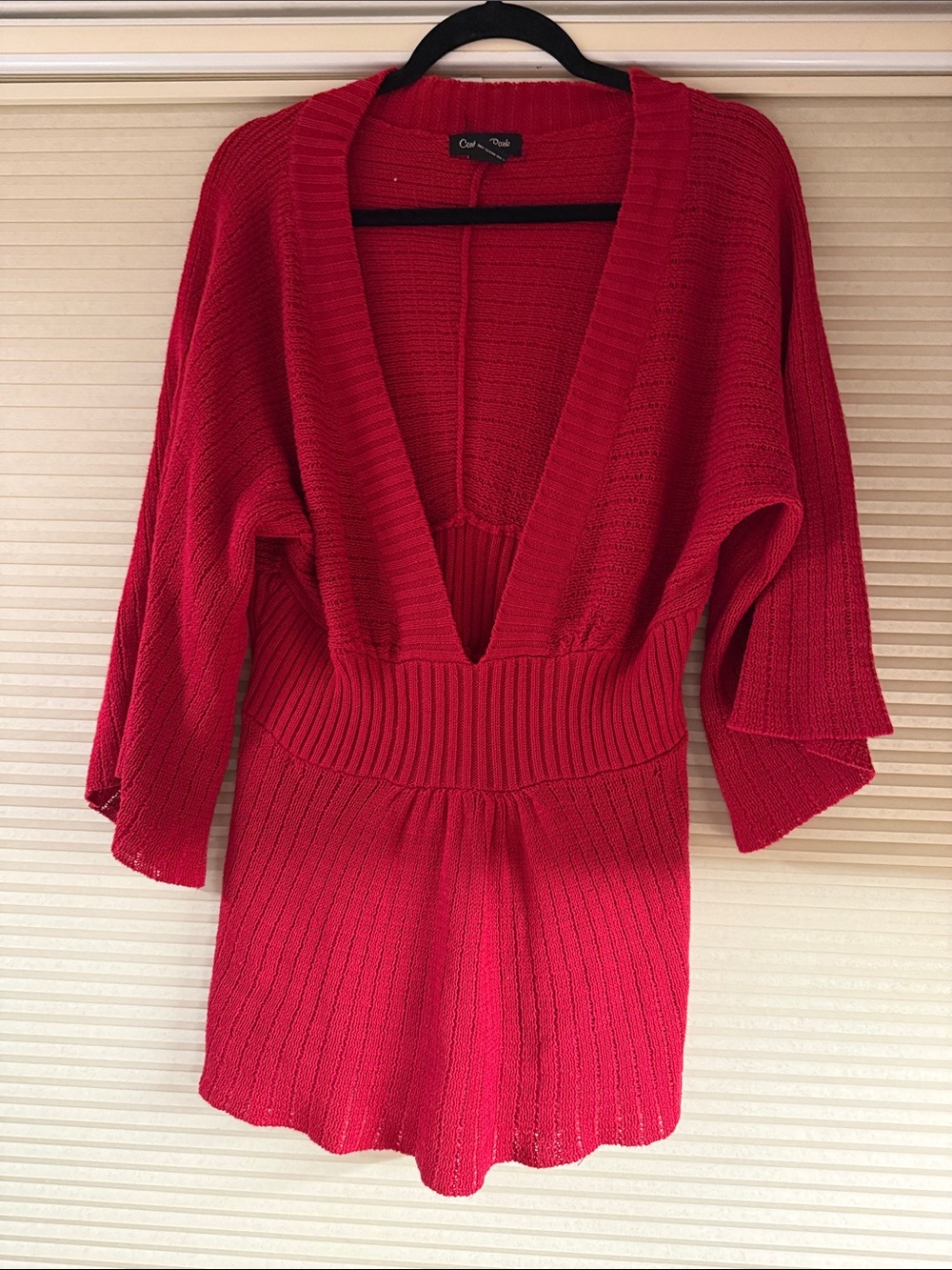 Central Park Red Deep V Knit Lightweight Sweater -  Women